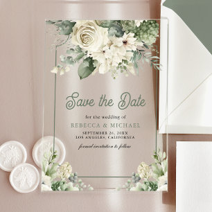 Tarjeta de fecha para guardar boda floral verde ma