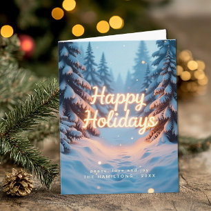 Tarjeta de Felices Fiestas Bosque Azul de Ensueño 