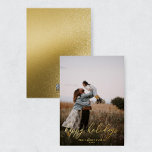 Tarjeta de Felices Fiestas con Foto de Pan de Oro<br><div class="desc">Esta tarjeta de vacaciones moderna y elegante presenta un diseño minimalista,  una fuente de escritura elegante y pan de oro real. Reemplace la foto en la parte delantera con la suya. La parte trasera es una imagen (no es pan de oro real). Consulte otros artículos de la colección "Fiestas".</div>