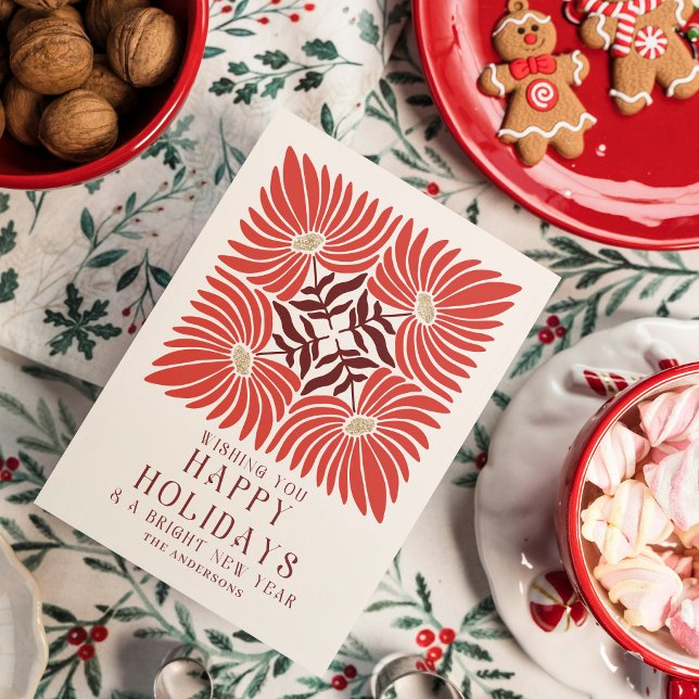 Tarjeta de Felices Fiestas con Foto Moderno Floral (Subido por el creador)