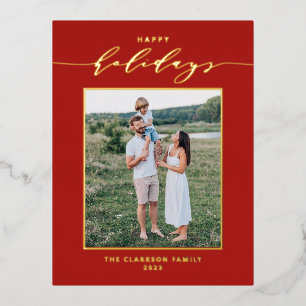 Tarjeta de Felices Fiestas con Letra Moderna Roja