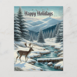 Tarjeta de Felices Fiestas con Paisaje Nevado y Ci