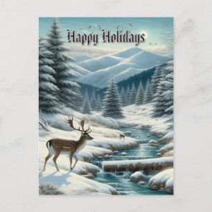 Tarjeta de Felices Fiestas con Paisaje Nevado y Ci