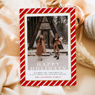 Tarjeta de Felices Fiestas con Rayas Rojas Festiva