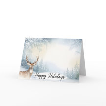 Tarjeta de Felices Fiestas de ciervo de invierno e