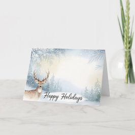 Tarjeta de Felices Fiestas de ciervo de invierno e