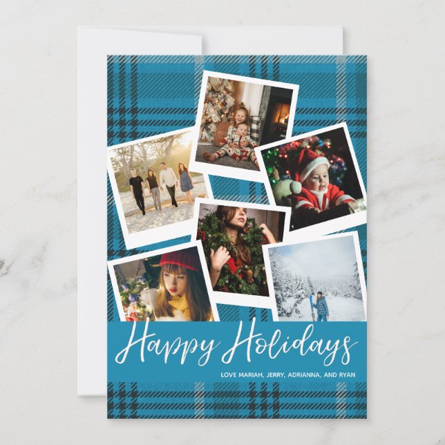 Tarjeta de Felices Fiestas de Cuadro Azul con Inst (Anverso)