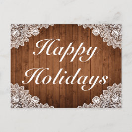 Tarjeta de Felices Fiestas de madera rústica y enc