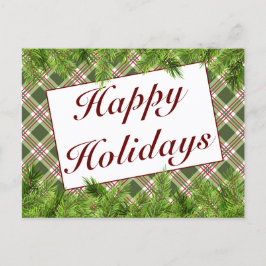 Tarjeta de Felices Fiestas de Plaid Verde Rojo y P