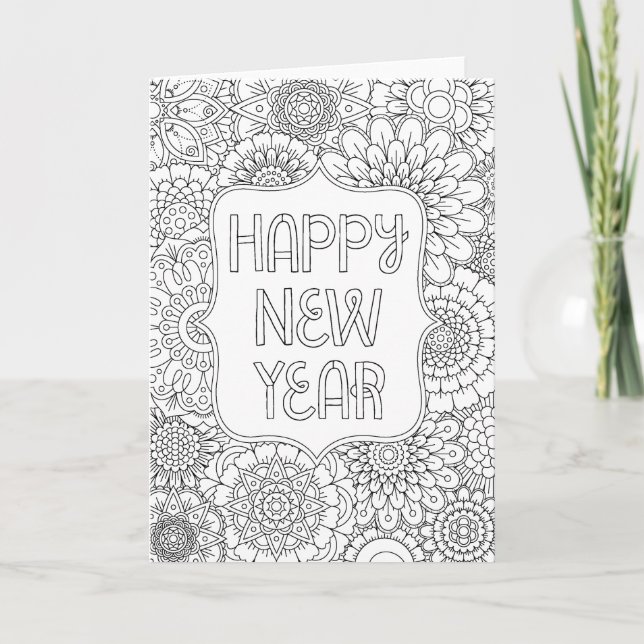 Tarjeta de felicitación 2018 para adultos colorean (Anverso)