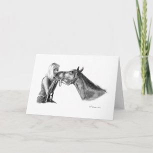 Tarjeta de felicitación a caballo en blanco