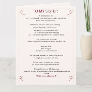 Tarjeta de Felicitación a Mi Hermana - Hermandad c