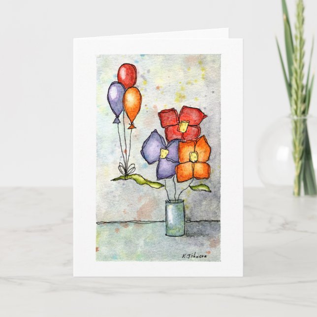 Tarjeta de felicitación acuarela de tres globos (Anverso)