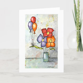 Tarjeta de felicitación acuarela de tres globos