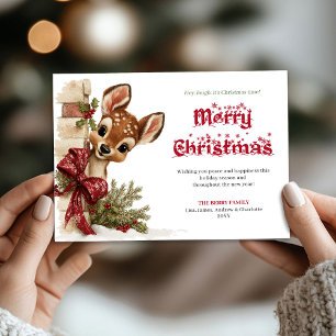 Tarjeta de felicitación adorable de Navidad con re