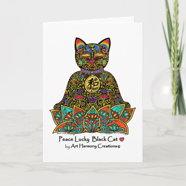 Tarjeta de felicitación afortunada del gato negro (Anverso)