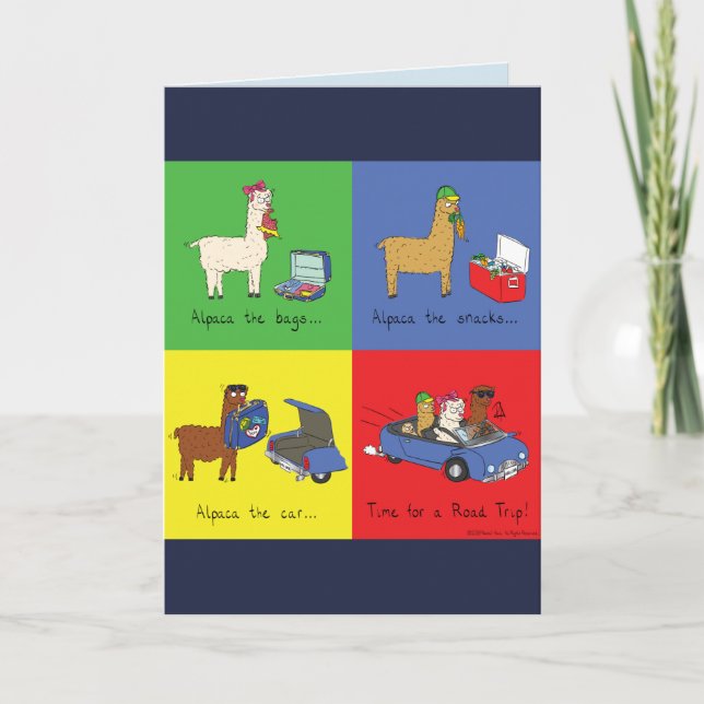 Tarjeta de felicitación Alpaca Roadtrip (Anverso)