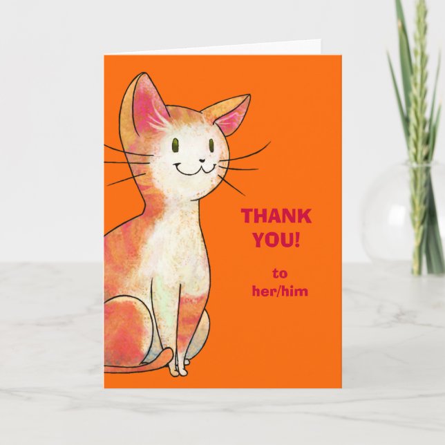 Tarjeta de felicitación anaranjada del gato (Anverso)