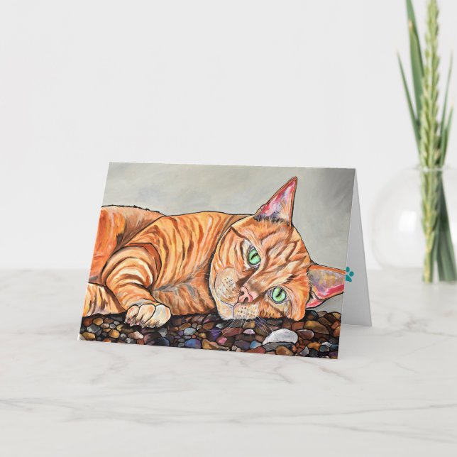 Tarjeta de felicitación anaranjada del gato de (Anverso)