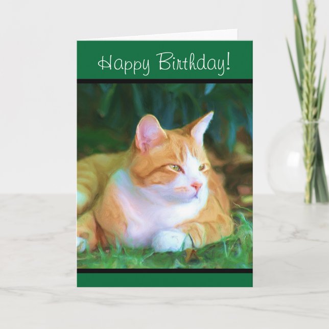 Tarjeta de felicitación anaranjada del gato de (Anverso)