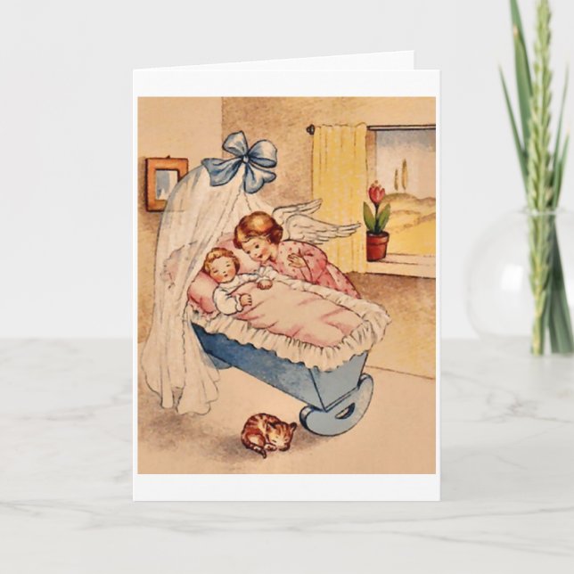 Tarjeta de felicitación Angel de Vintage Recién na (Anverso)