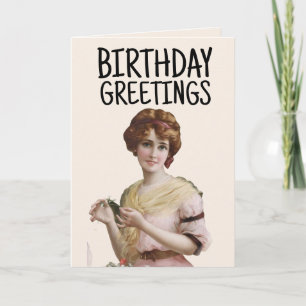 Tarjeta de felicitación antigua de dama victoriana