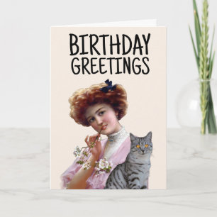 Tarjeta de felicitación antigua de dama victoriana