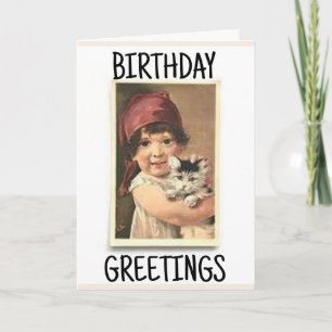 Tarjeta de felicitación antigua de niña victoriana