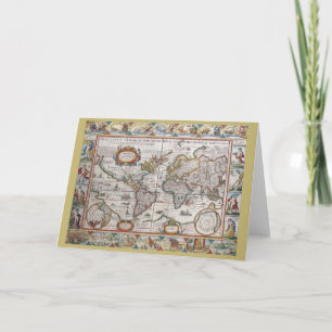 Tarjeta de felicitación antigua del mapa del mundo