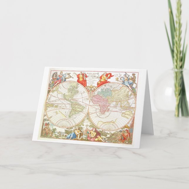 Tarjeta de felicitación antigua del mapa del mundo (Anverso)