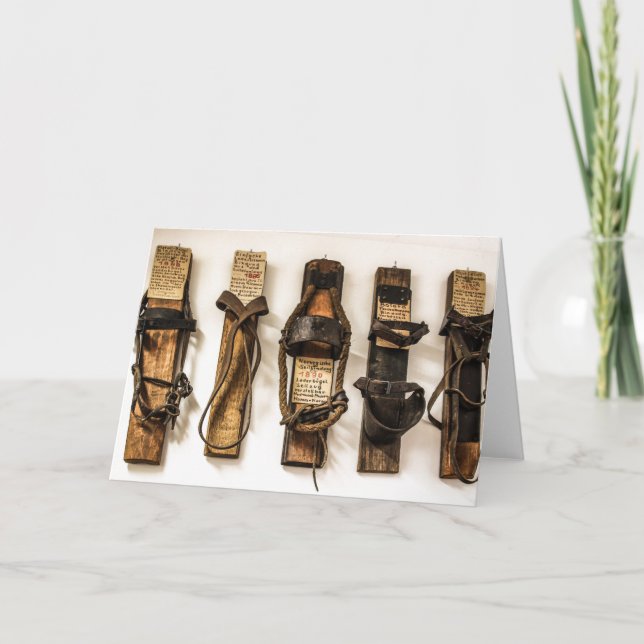 Tarjeta de felicitación antigua para esquiar (Anverso)