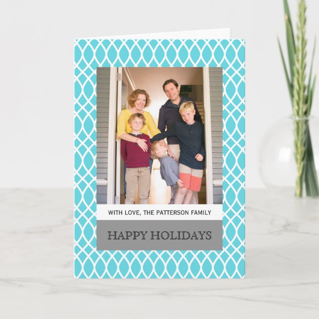 Tarjeta de felicitación Aqua Elegant Lattice Holid (Anverso)