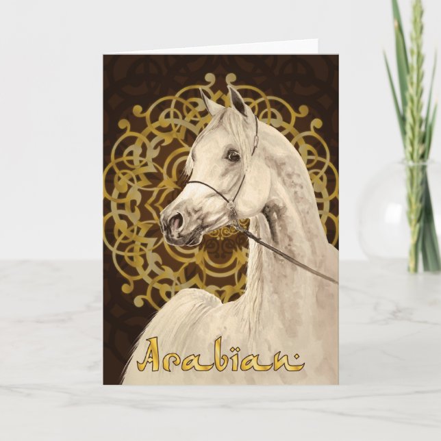 Tarjeta de felicitación árabe gris del caballo (Anverso)