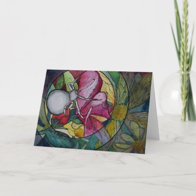 Tarjeta de felicitación: "Araña de flores" (Anverso)