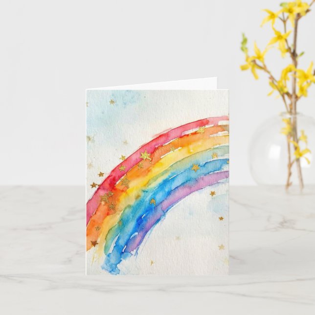 Tarjeta de felicitación Arcoíris. (flor amarilla)