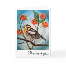 Tarjeta de felicitación - ave amarilla 5x7 con flo