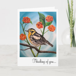 Tarjeta de felicitación - ave amarilla 5x7 con flo