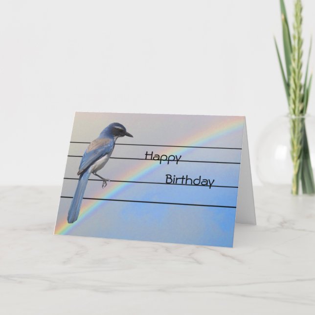 Tarjeta de felicitación - Ave azul de cumpleaños (Anverso)