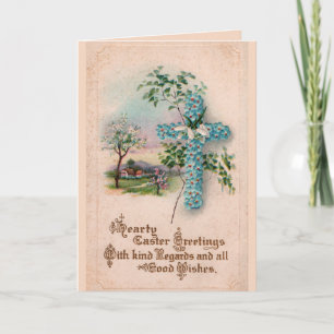 Tarjeta de felicitación azul de Pascua de la cruz