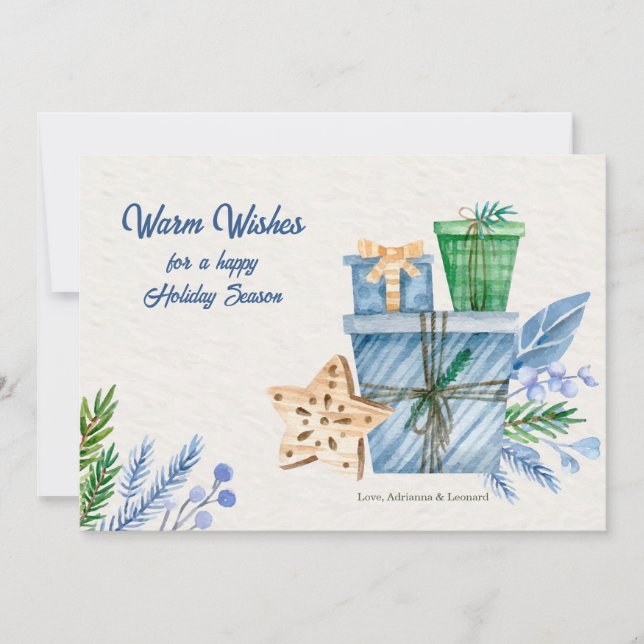 Tarjeta de felicitación azul de temporada de vacac (Anverso)
