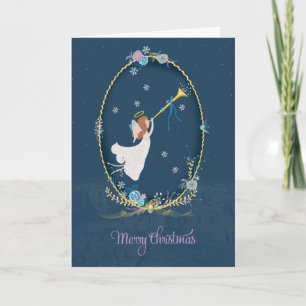 Tarjeta de felicitación azul del ángel del navidad