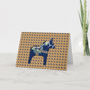 Tarjeta de felicitación azul del caballo de Dala