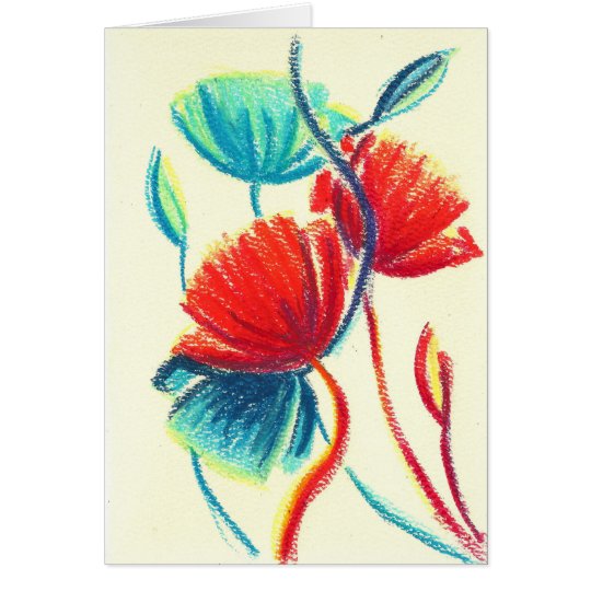 Tarjeta de felicitación azul roja de las amapolas