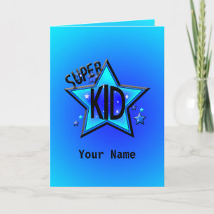 Tarjeta de felicitación azul Star Super Kid