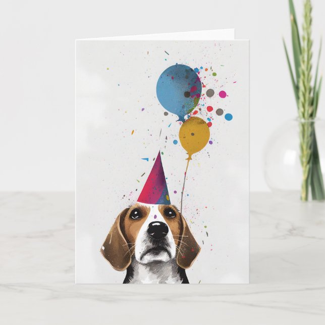 Tarjeta de felicitación Beagle Fiesta (Anverso)