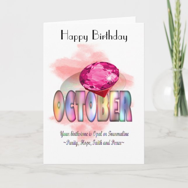 Tarjeta de felicitación Birthstone de octubre (Anverso)