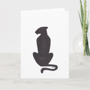 Tarjeta de felicitación blanca con silueta de gato