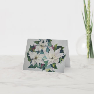 Tarjeta de felicitación blanca de los Poinsettias