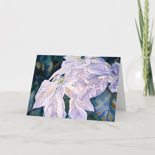 Tarjeta de felicitación blanca del Poinsettia (Anverso)