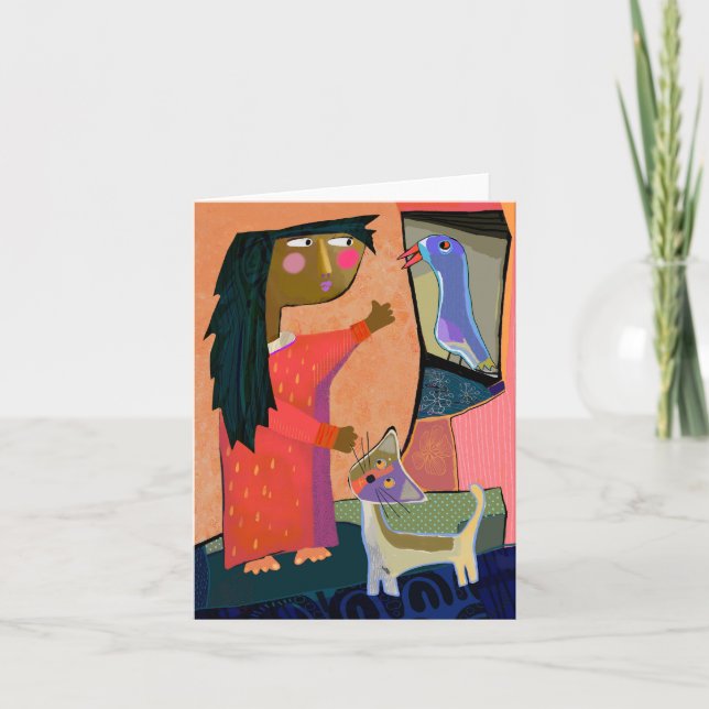 Tarjeta de felicitación BLANK para Chica, gato y p (Anverso)